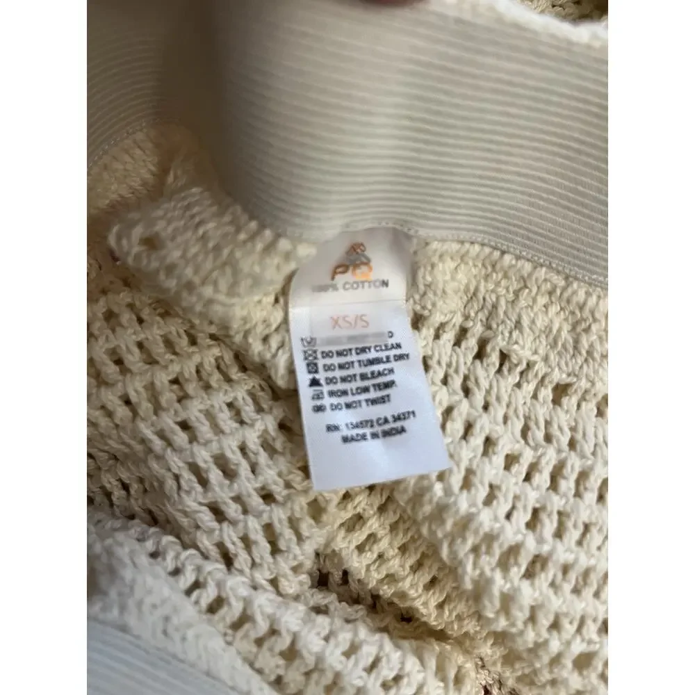 PQ Swim Eliza Crochet High Waist Pants Ivory Cream Beach Size XS/S Festival Boho